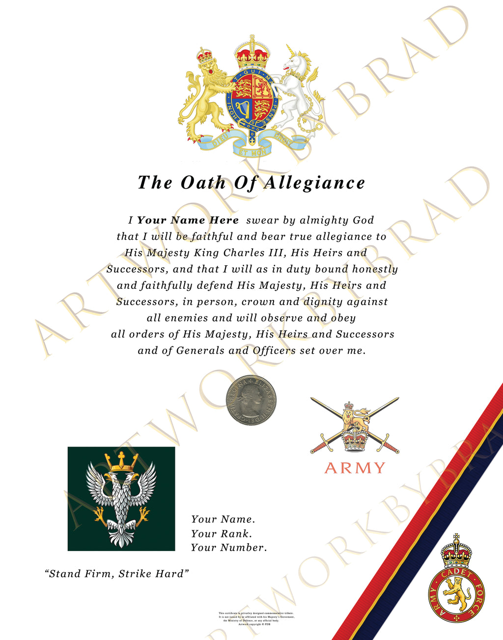 Army Cadet Force Oath of Allegiance Certificate | Cap Badge Cadet Presentation