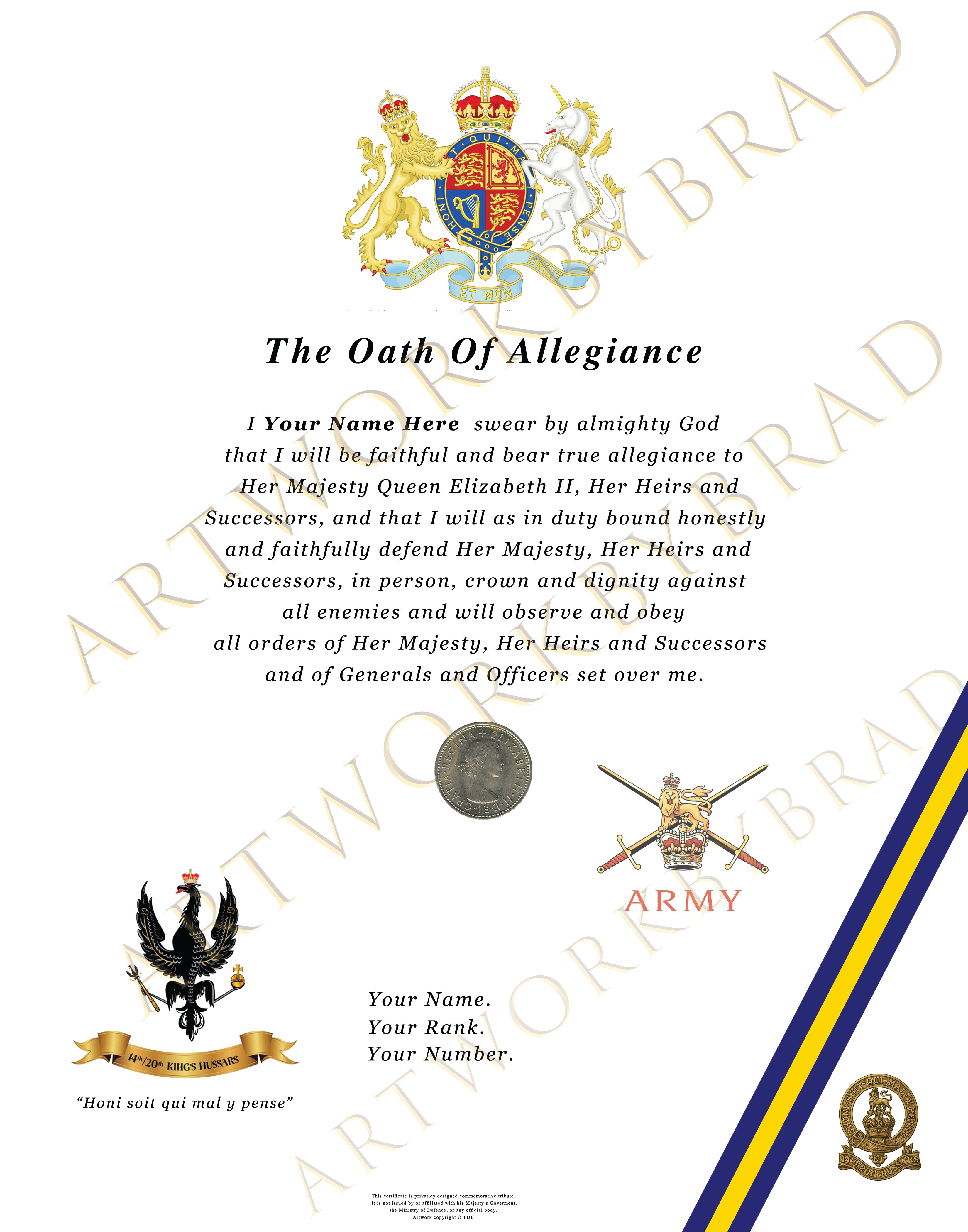 14th/20th King’s Hussars Commemorative Oath Print | Military Keepsake