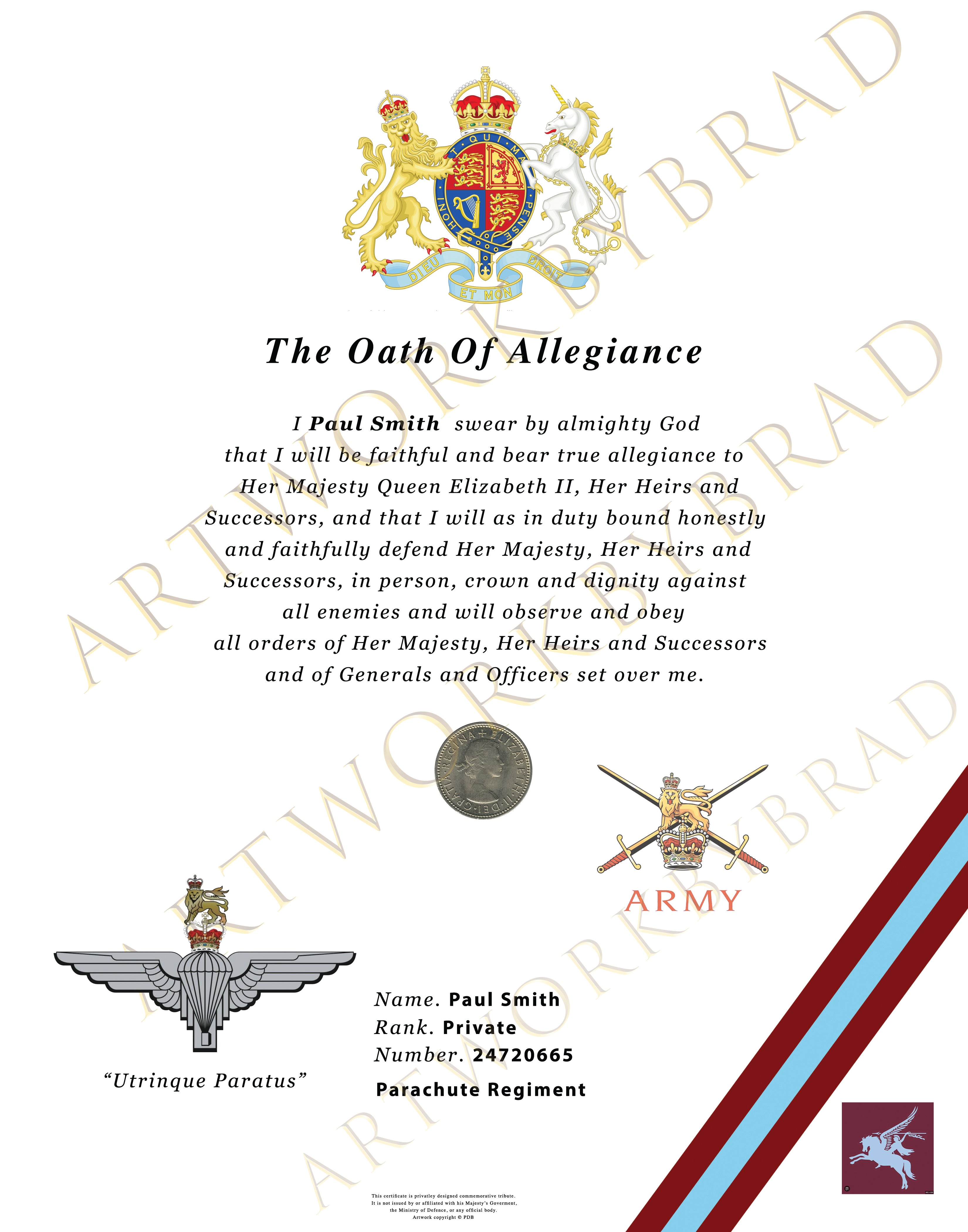 Parachute Regiment Oath of Allegiance Certificate