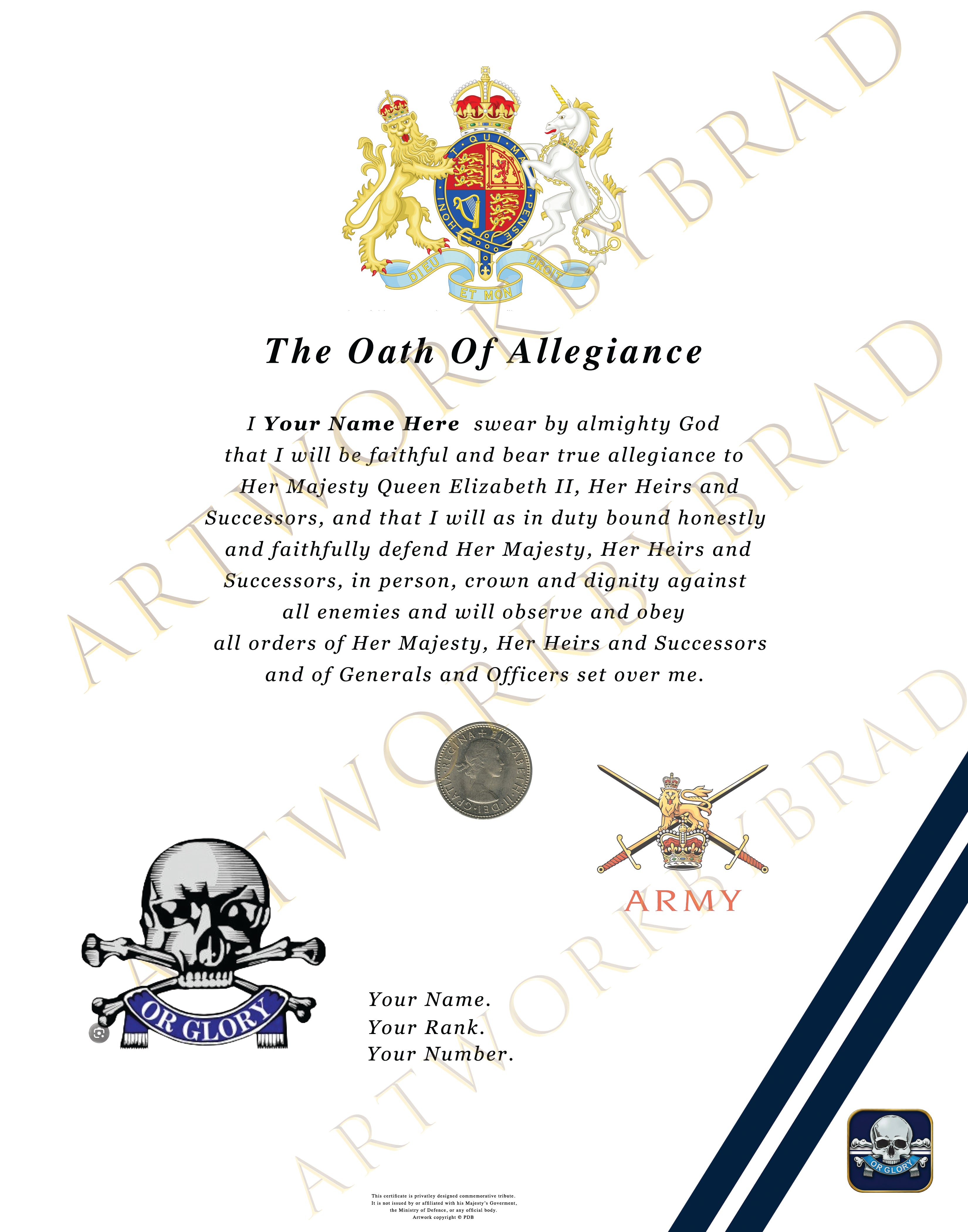 Death or Glory Oath Certificate – Personalised Military Service Keepsake