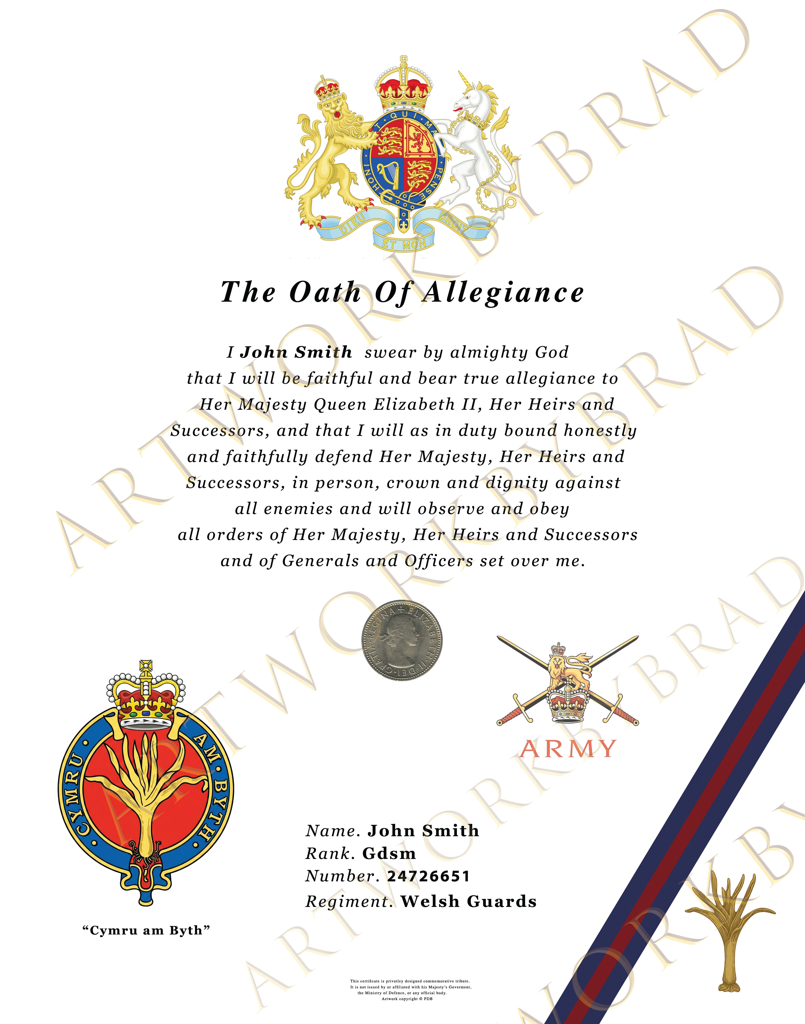 Welsh Guards Commemorative Oath Certificate | Personalised Army Keepsake