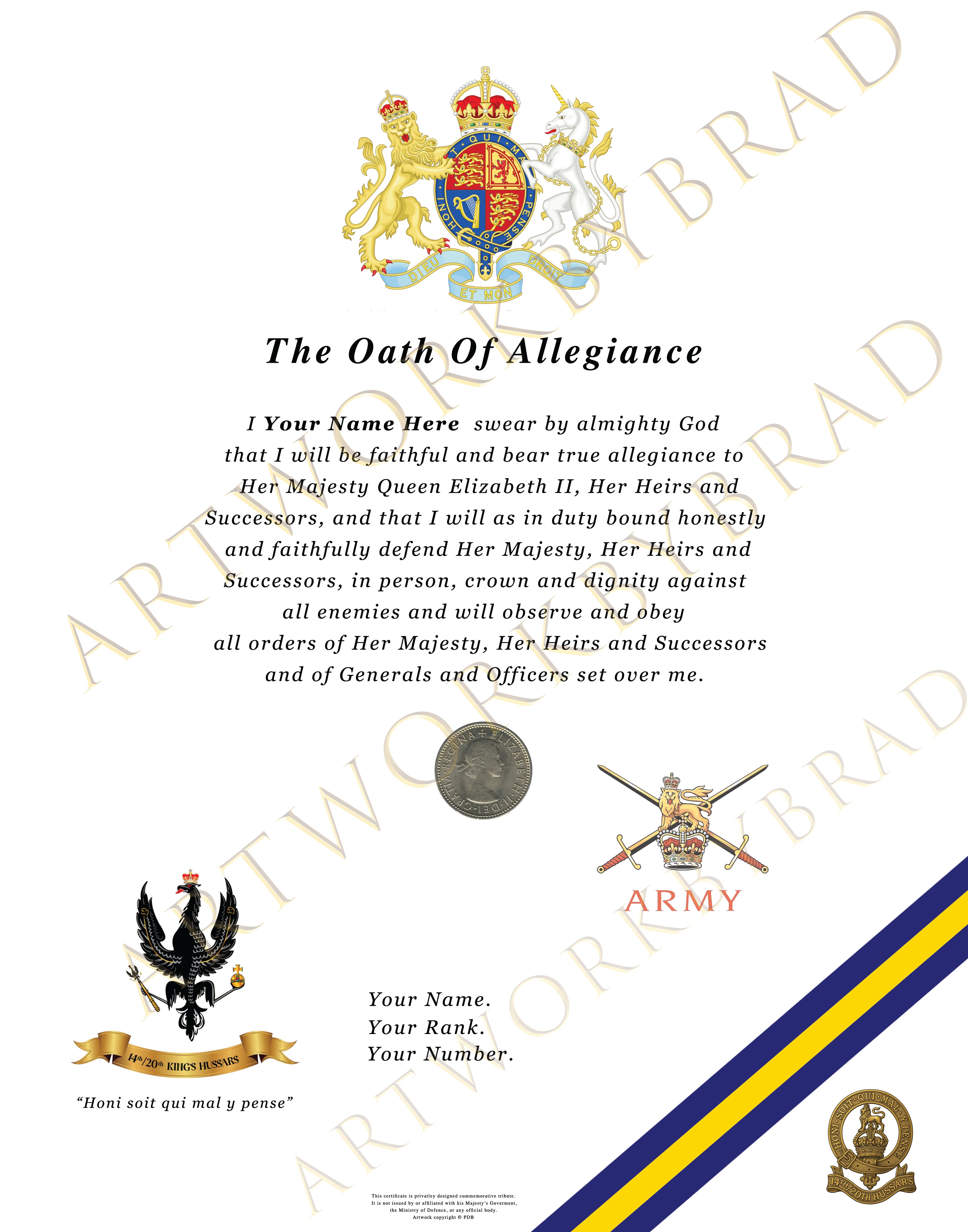 14th/20th King’s Hussars Commemorative Oath Print | Military Keepsake