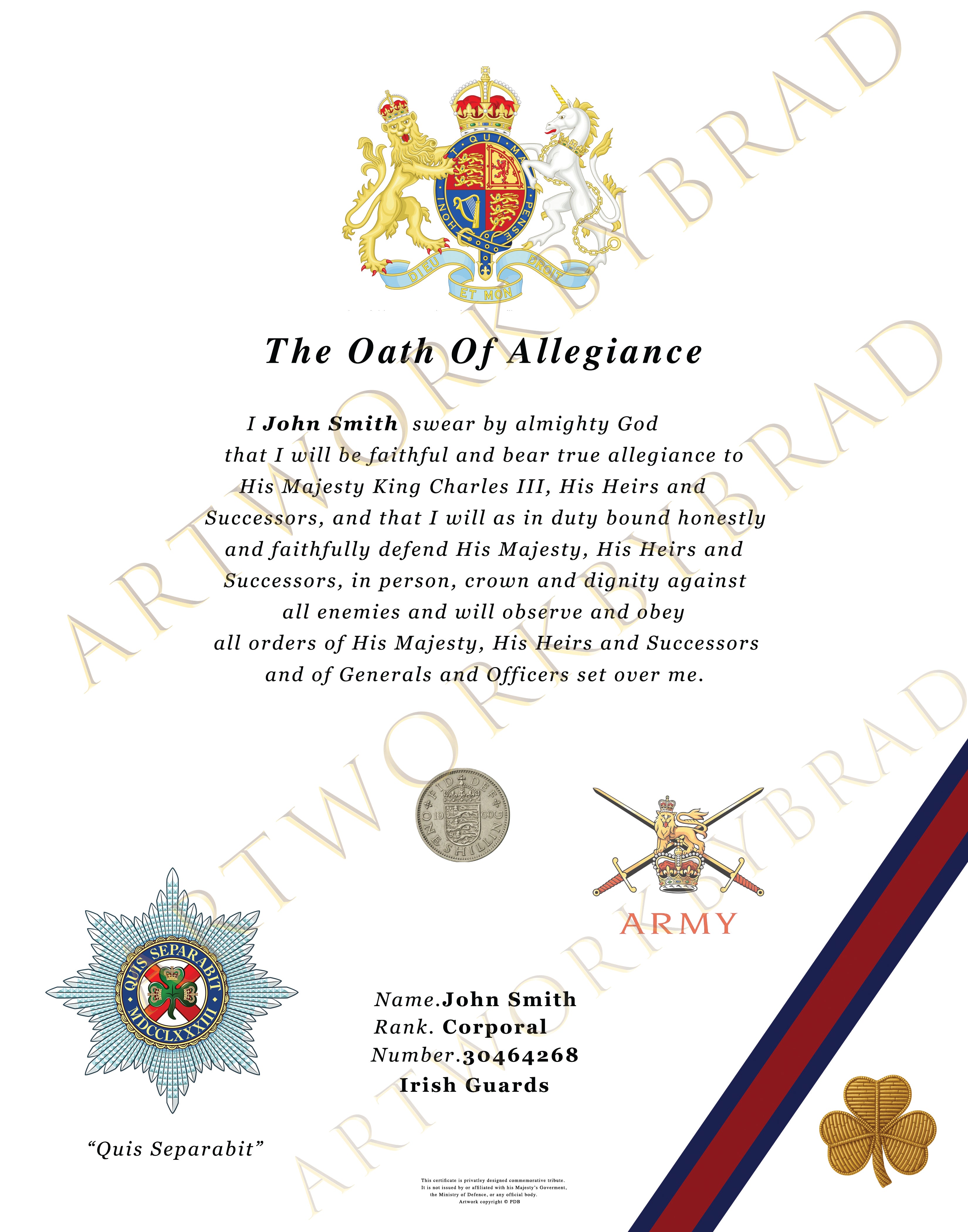 Irish Guards Commemorative Oath Certificate | Personalised Army Keepsake