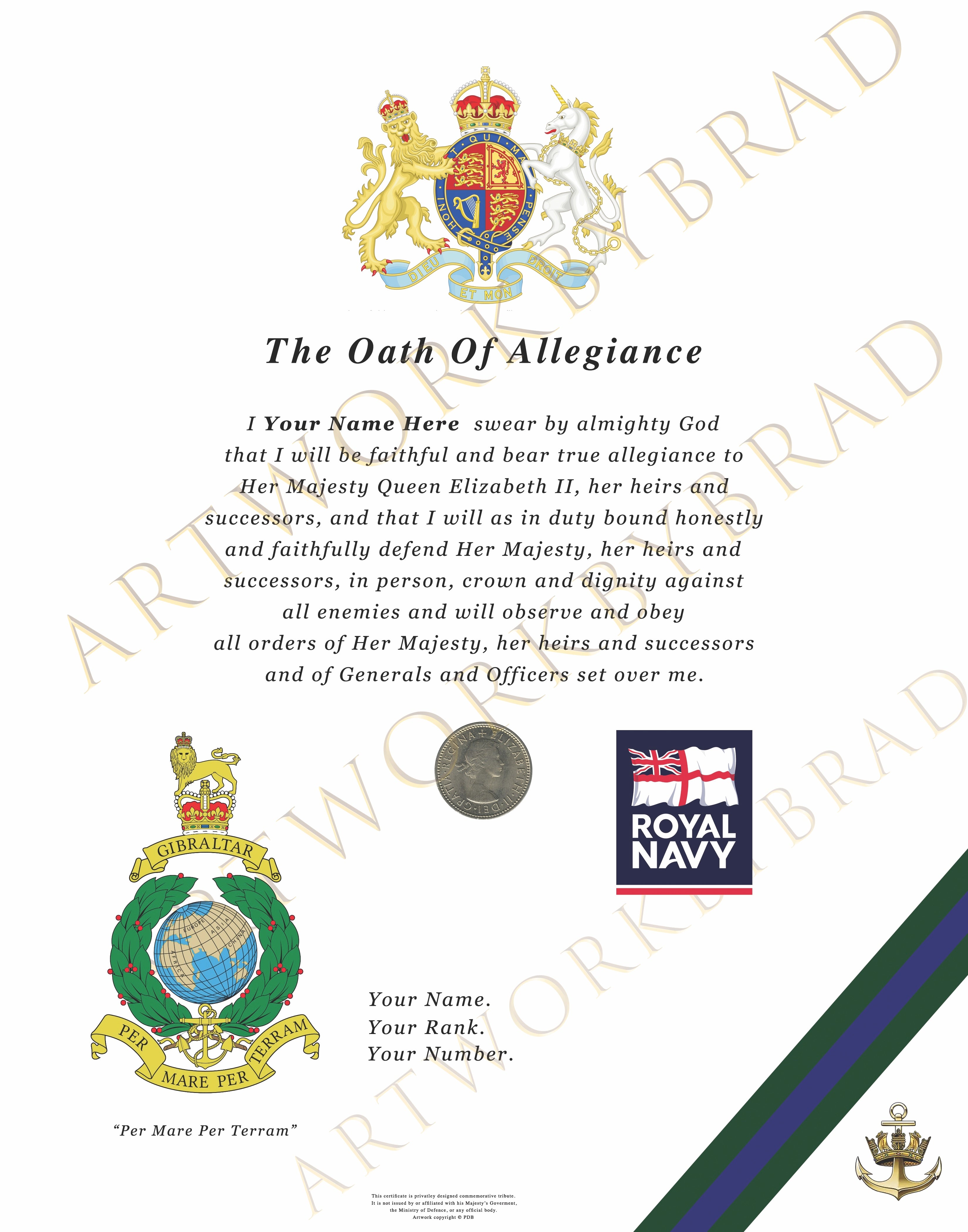 Royal Marines Commemorative Oath Certificate | Per Mare Per Terram Keepsake