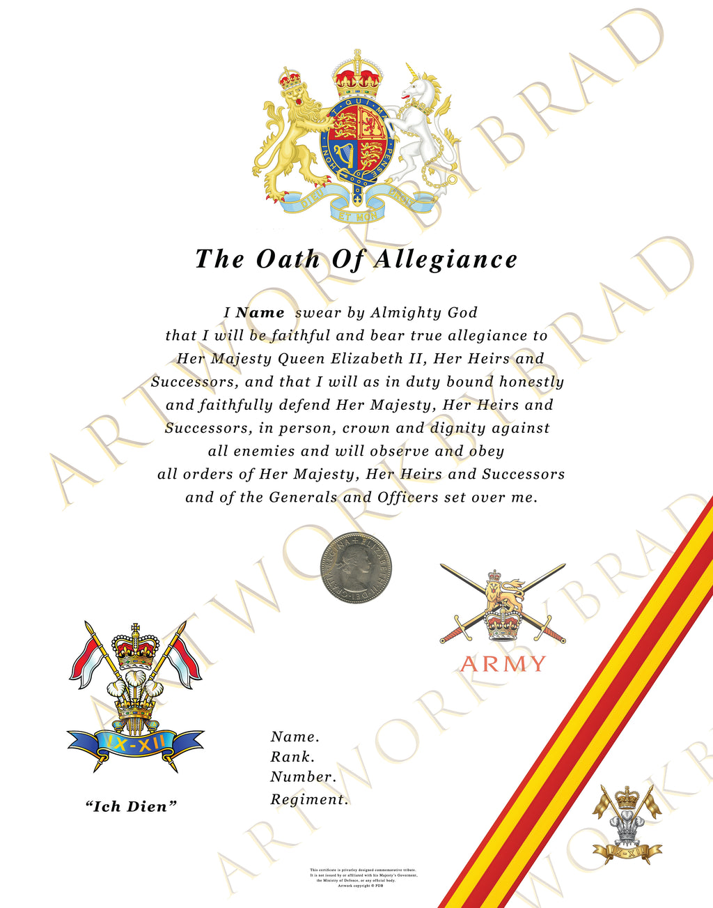 Personalised 9th/12th Royal Lancers Oath of Allegiance Certificate | Military Veteran Gift
